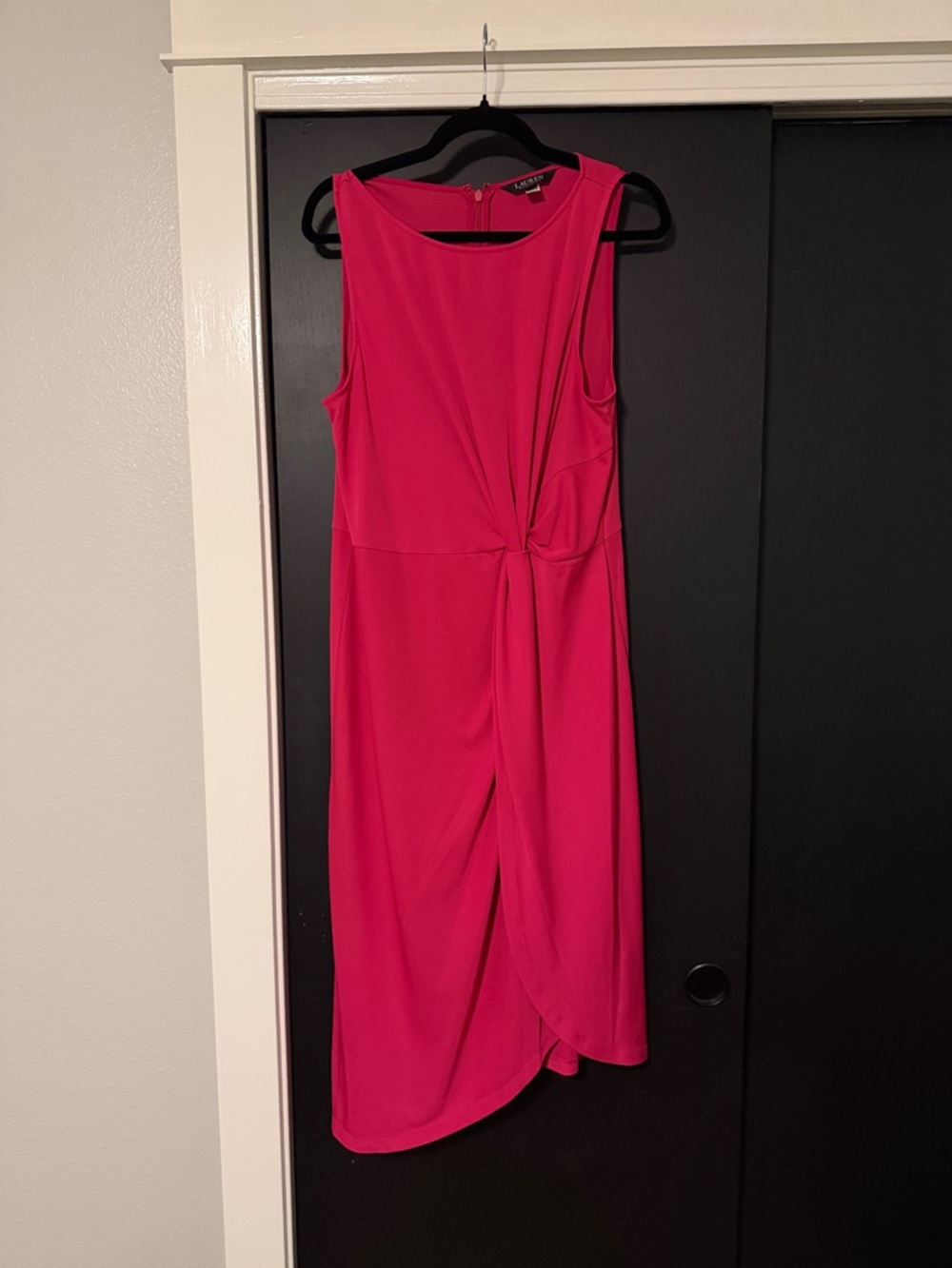 Lauren Ralph Lauren Hot Pink Sleeveless Twist-Front Midi Dress